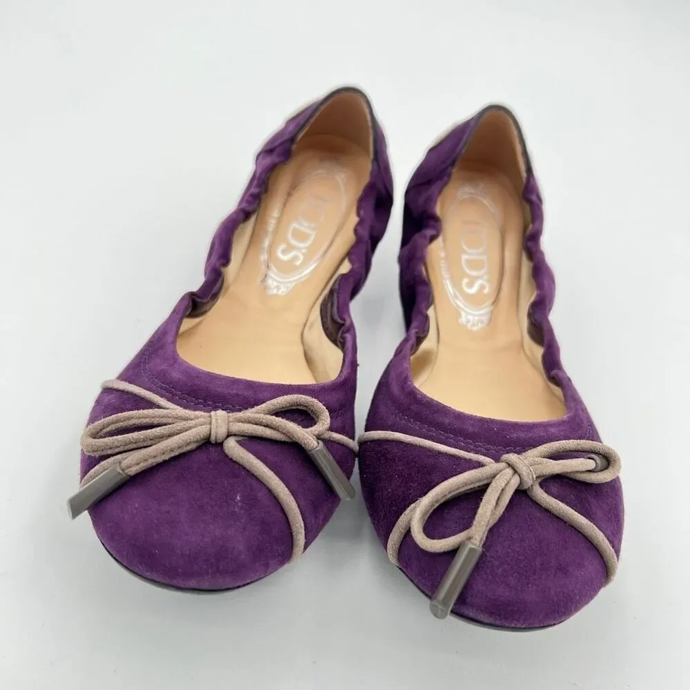 TOD'S | Suede Plain Leather Ballet Flat Shoes Women’s size 6 Purple Comfort $495